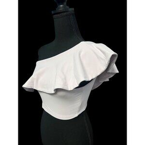 Susana Monaco One Shoulder Ruffle Crop Top Small PURPLE PASTEL Stretchy, SUMMER,